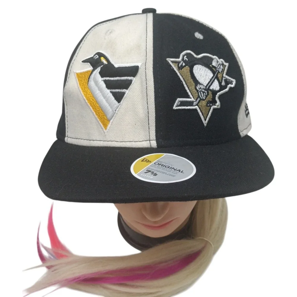 Pittsburgh Penguins New Era 59FIFTY Fitted Hat Cap NHL Hockey Black/ White 7 5/8